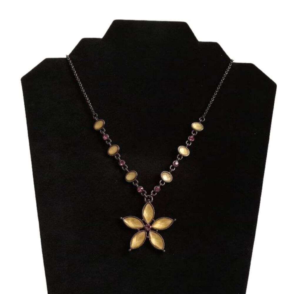 Park Lane Ashley Pink and Yellow Rhinestones Flower Pendant Statement Necklace